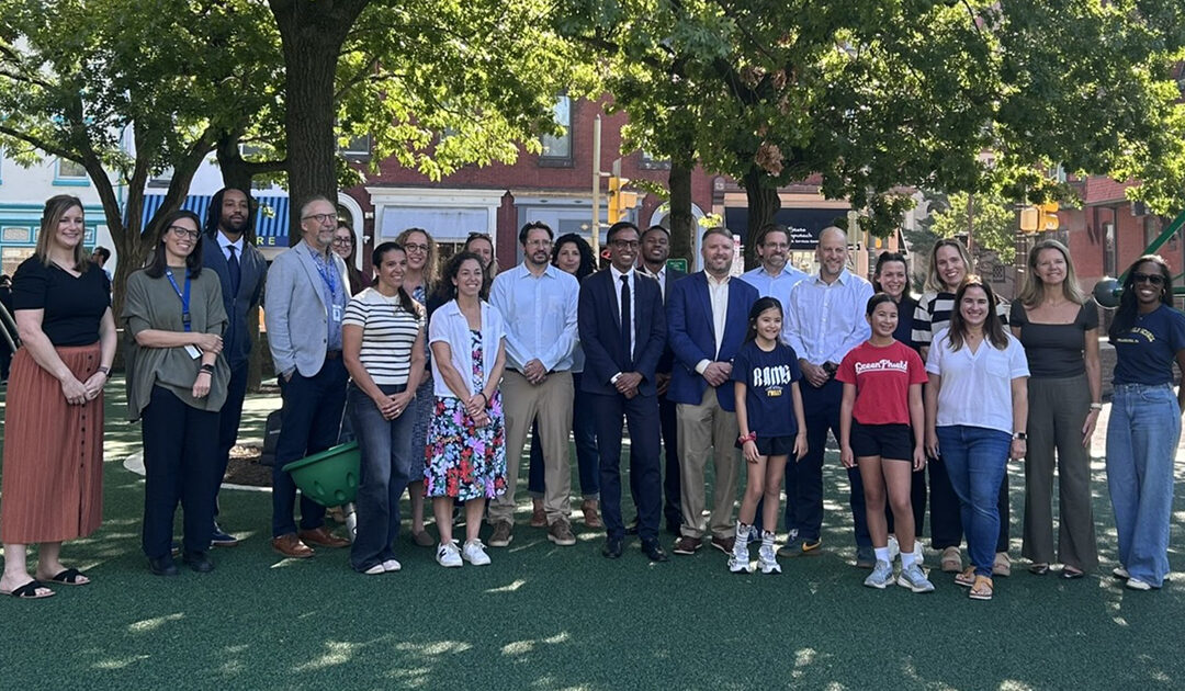 Senator Saval, Rep. Waxman, and members of the Greenfield school community in the newly renovated play space.